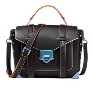Michael Kors Manhattan Black Satchel with Rainbow Accents